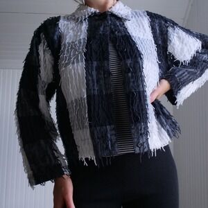 Fun 90s shaggy plaid lightweight jacket‎